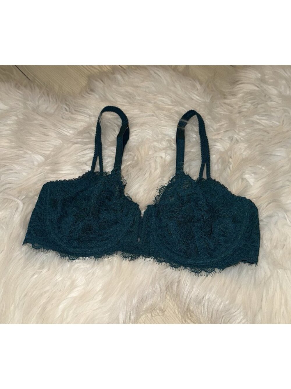 Auden Unlined Balconette Coverage Underwire Bra Lace Womens 32B Green